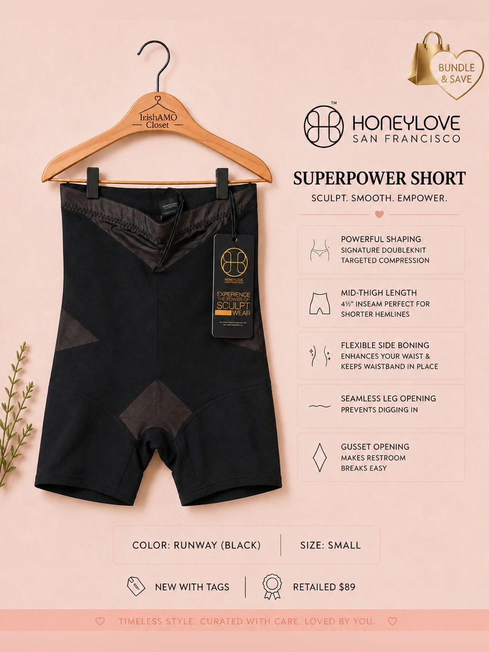 NWT Honeylove Superpower Sculpting Short Shapewear- Runway Black -Size Small